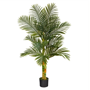 Nearly Natural 60&quot Golden Cane Artificial Palm Tree in Green/Black