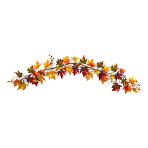 Nearly Natural 72&quot Autumn Maple Leaf and Berry Fall Garland in Orange