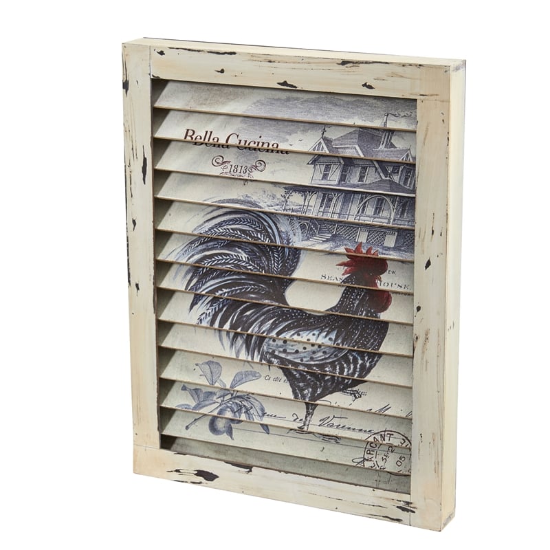 Nearly Natural Rooster Window Shutter Wall Decor in Beige