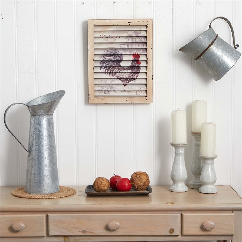 Nearly Natural Rooster Window Shutter Wall Decor in Beige