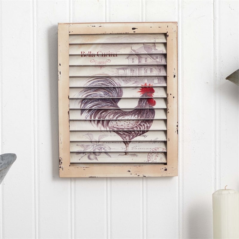 Nearly Natural Rooster Window Shutter Wall Decor in Beige