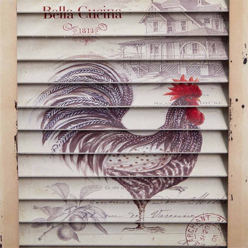 Nearly Natural Rooster Window Shutter Wall Decor in Beige