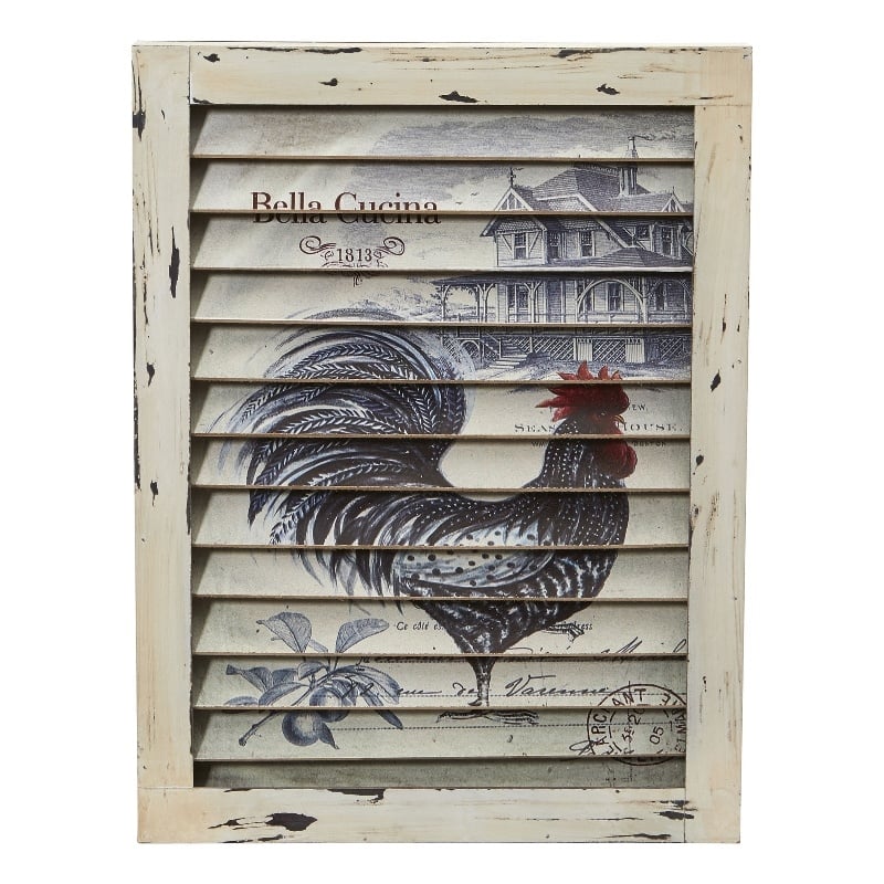 Nearly Natural Rooster Window Shutter Wall Decor in Beige