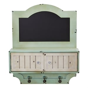 Nearly Natural 21.5&quot Vintage Chalkboard Wall Organizer w/ Doors & Hooks in Green