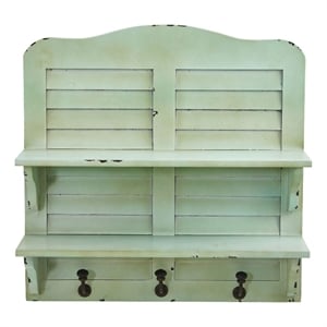 Nearly Natural 20&quot Vintage Window Shutter Shelving w/ Hooks Wall Decor in Green