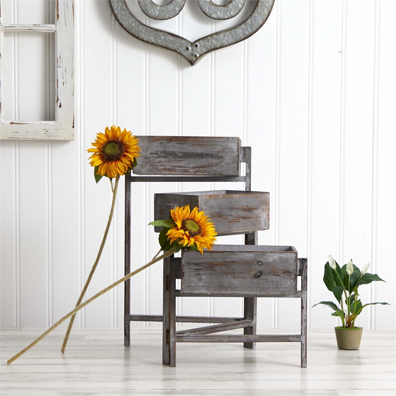 Nearly Natural 3.5ft Gray Washed Expandable Decorative Planter in Gray