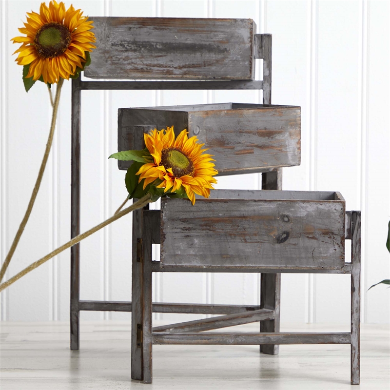 Nearly Natural 3.5ft Gray Washed Expandable Decorative Planter in Gray