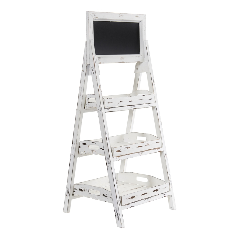 Nearly Natural 3ft White Washed Farmhouse Stand w/ Chalkboard in White