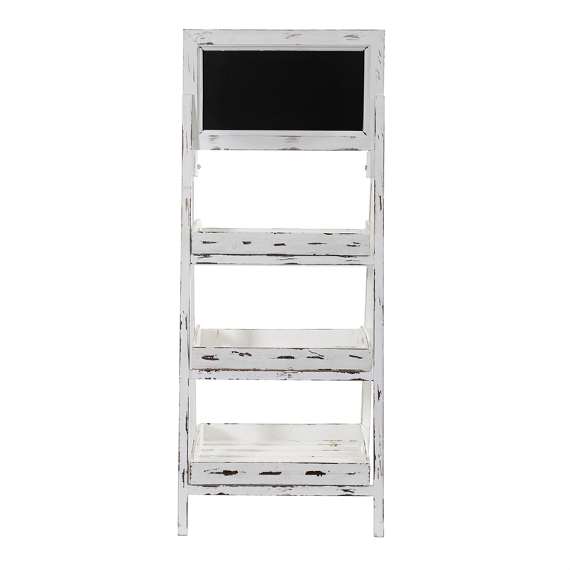 Nearly Natural 3ft White Washed Farmhouse Stand w/ Chalkboard in White