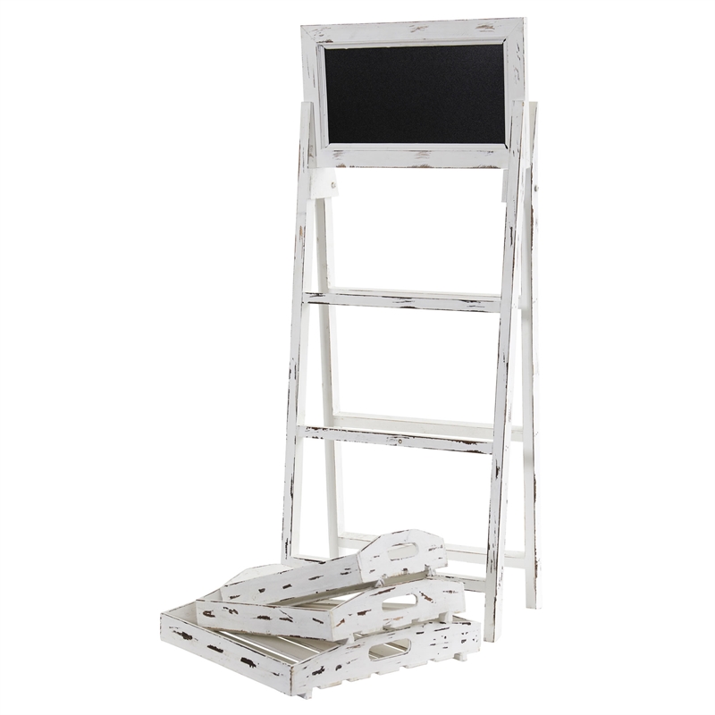 Nearly Natural 3ft White Washed Farmhouse Stand w/ Chalkboard in White