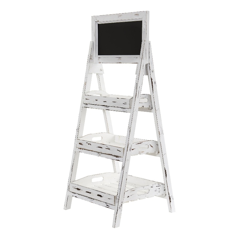 Nearly Natural 3ft White Washed Farmhouse Stand w/ Chalkboard in White