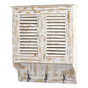 Nearly Natural 32&quot White Washed Wall Cabinet w/ Hooks in White