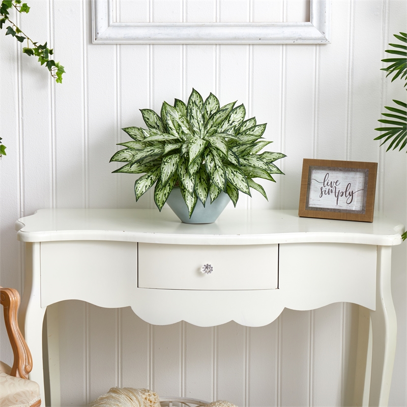 Nearly Natural Silver Queen Artificial Plant in Green Vase in Green