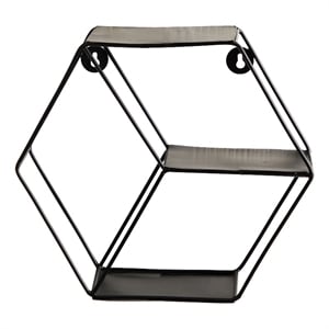 Nearly Natural 10&quot Black Matte Hexagon Wall Shelf in Black