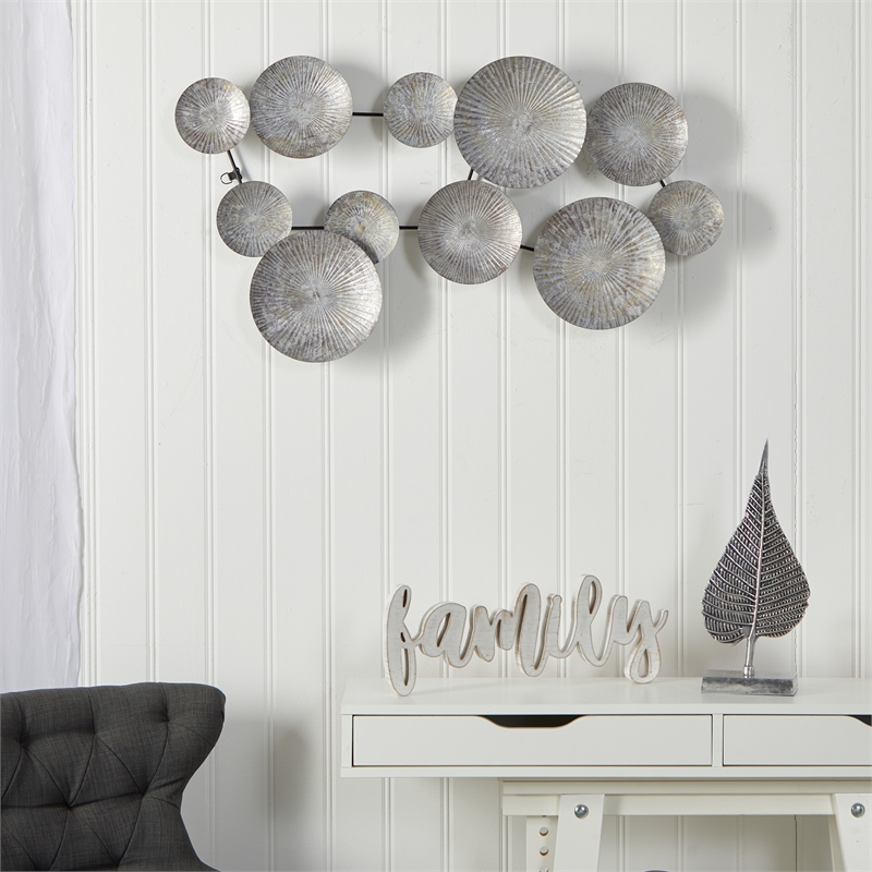 Nearly Natural 3ft x 2ft Galvanized Textured Plates Antique Wall Art in Silver