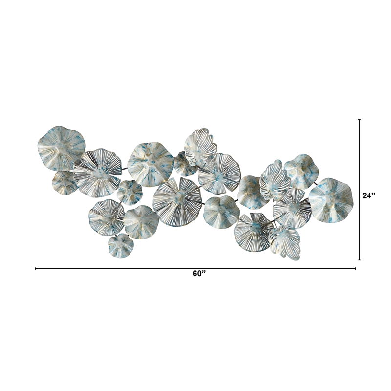 Nearly Natural 5ft x 2ft Coastal Floral Metal Montage Wall Art Decor in Silver