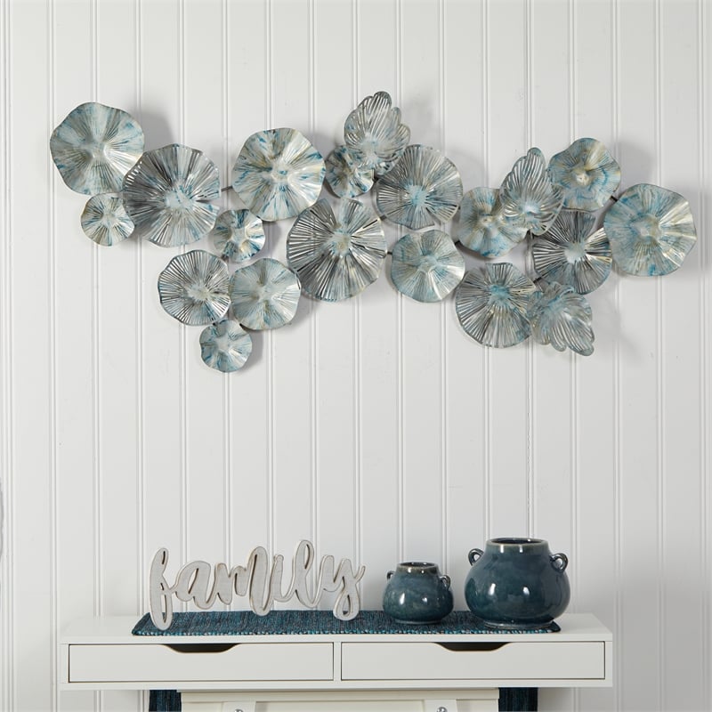 Nearly Natural 5ft x 2ft Coastal Floral Metal Montage Wall Art Decor in Silver