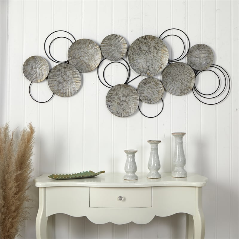 Nearly Natural 4.5ft x 2ft Galvanized Embossed Metal Discs Wall Art