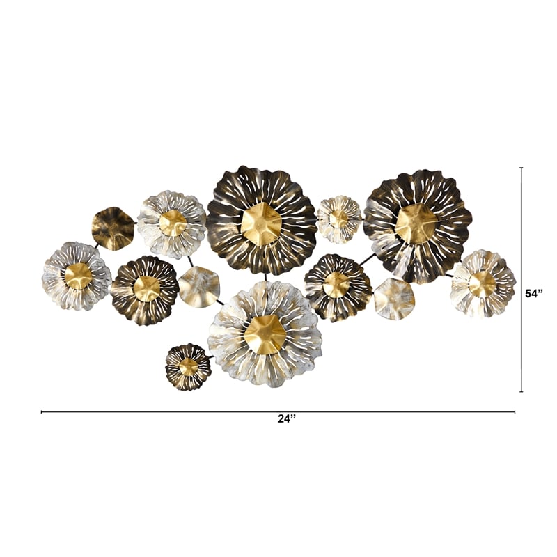 Nearly Natural 4.5ft x 2ft Layered Floral Metal Wall Art Decor in Multi-Color