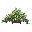 Nearly Natural Silver Queen and Ivy Artificial Plant in Decorative Planter