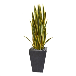 Nearly Natural 3.5ft Sansevieria Artificial Plant in Slate Planter in Green