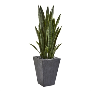 Nearly Natural 45&quot Sansevieria Artificial Plant in Slate Planter in Green