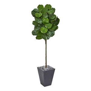 Nearly Natural 6ft Fiddle Leaf Artificial Tree in Slate Finished Planter