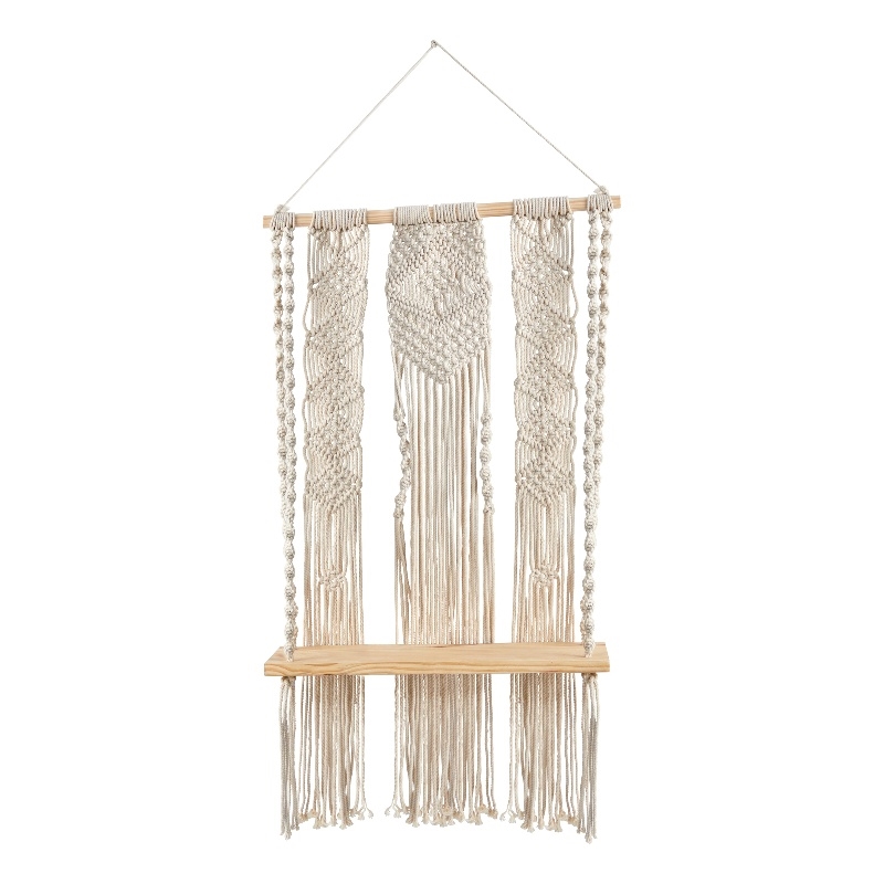 Nearly Natural 2.5ft x 1.5ft Layered Macrame Wall Hanging w/ Wooden Shelf