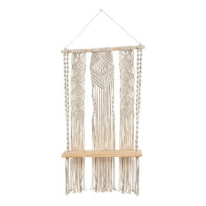 Nearly Natural 2.5ft x 1.5ft Layered Macrame Wall Hanging w/ Wooden Shelf
