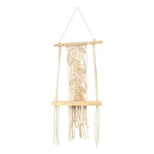 Nearly Natural 24&quot Boho Chic Wood Macrame Shelf in Beige