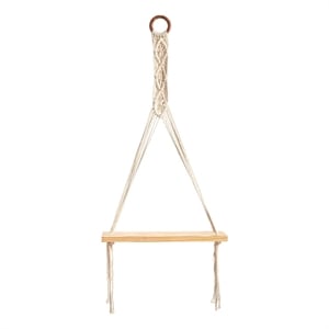 Nearly Natural 14&quot x 24&quot Handmade Macrame Wall Hanging w/ Wooden Shelf in Beige