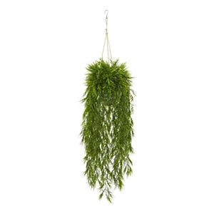 Nearly Natural 50&quot Mini Bamboo Artificial Plant in Hanging Metal Bucket in Green