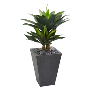 Nearly Natural 37&quot Double Agave Succulent Artificial Plant in Slate Planter