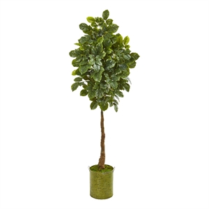 Nearly Natural 69&quot Beech Leaf Artificial Tree in Metal Planter in Green