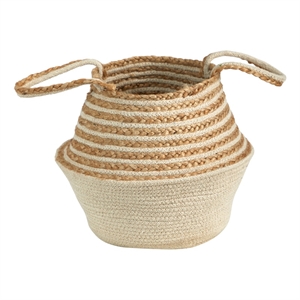 Nearly Natural 14&quot Boho Chic Belly Basket Natural Jute and Cotton Basket Planter