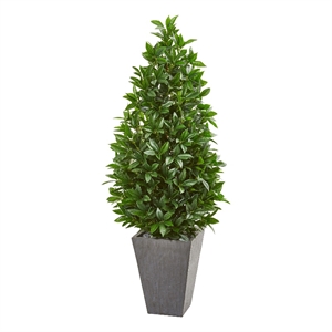 Nearly Natural 57&quot Bay Leaf Cone Topiary Tree in Slate Planter UV Resistant
