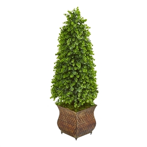 Nearly Natural 41&quot Eucalyptus Cone Topiary Artificial Tree in Metal Planter
