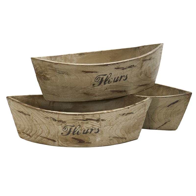 Nearly Natural White Washed Wood Planter (Set of 3) in Beige