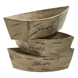 Nearly Natural White Washed Wood Planter (Set of 3) in Beige
