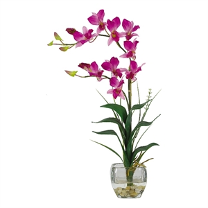 Nearly Natural Dendrobium with Glass Vase Silk Flower Arrangement in Purple