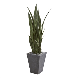 Nearly Natural 57&quot Sansevieria Artificial Plant in Slate Planter in Green