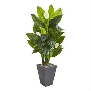 Nearly Natural 63&quot Spathiphyllum Artificial Plant in Slate Planter (Real Touch)