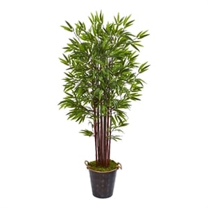 Nearly Natural 74&quot Bamboo Artificial Tree in Metal Planter in Green