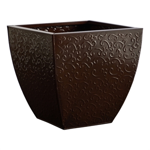 Nearly Natural 14&quot Embossed Metal Scroll Planter in Brown