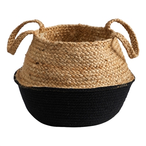 Nearly Natural 14&quot Boho Chic Handmade Cotton & Jute Black Woven Basket Planter