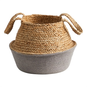 Nearly Natural 14&quot Boho Chic Handmade Cotton & Jute Gray Woven Basket Planter