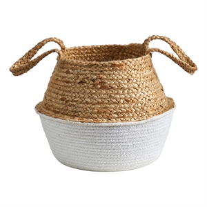 Nearly Natural 14&quot Boho Chic Handmade Cotton & Jute White Woven Basket Planter
