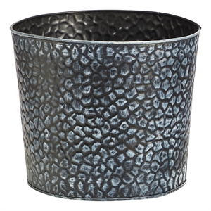 Nearly Natural 11.5&quot Embossed Tin Bucket with Pebble Pattern in Gray