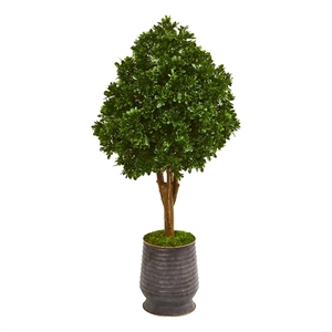 Nearly Natural 49&quot Tea Leaf Artificial Tree in Metal Planter UV Resistant