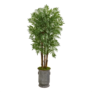 Nearly Natural 76&quot Parlour Artificial Palm Tree in Copper Trimmed Metal Planter